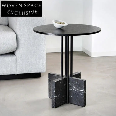 Modern Black Marble & Metal Round Coffee Table Set with End Tables
