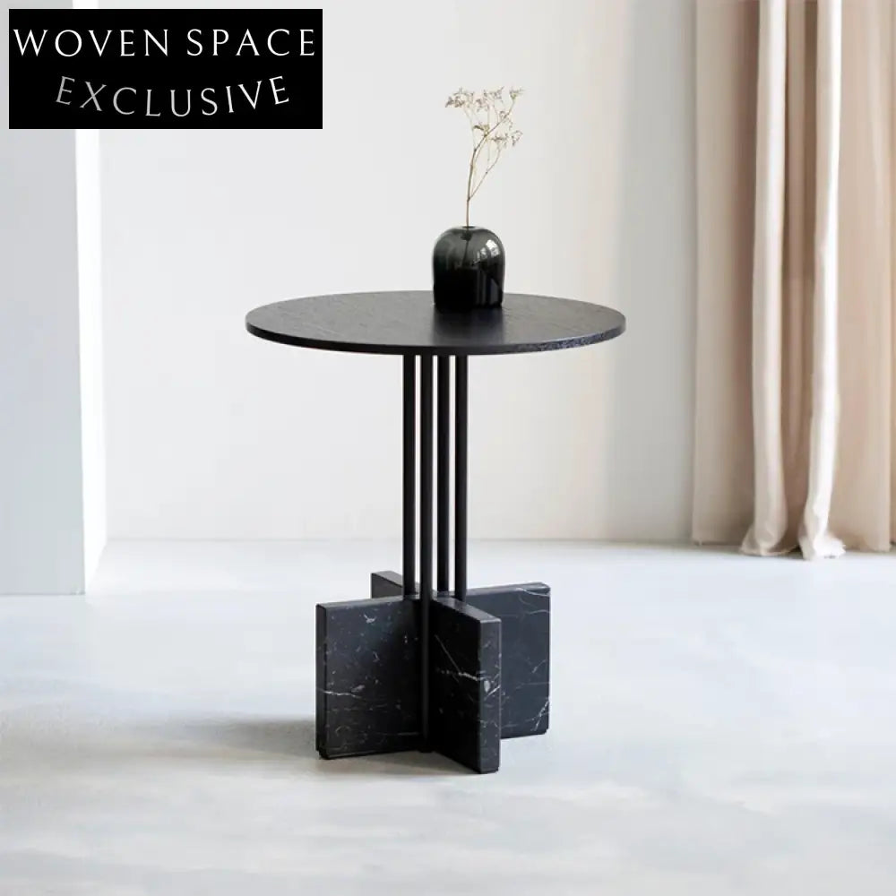 Modern Black Marble & Metal Round Coffee Table Set with End Tables