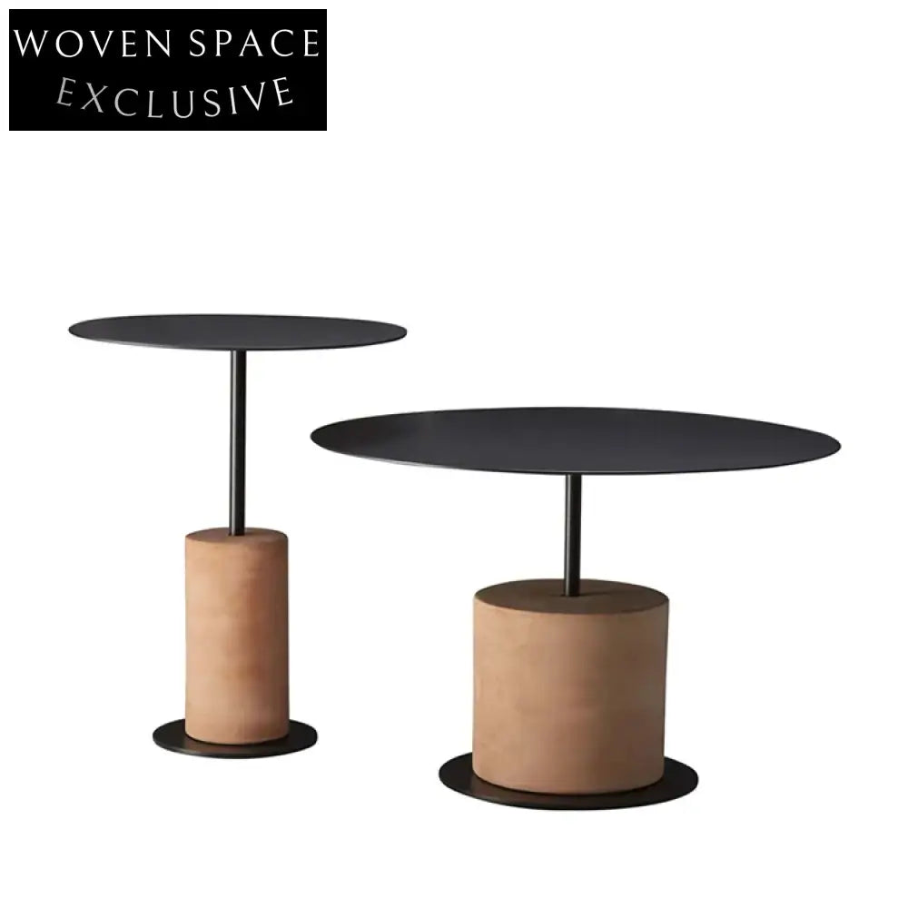 Modern Black Marble & Metal Round Coffee Table Set with End Tables
