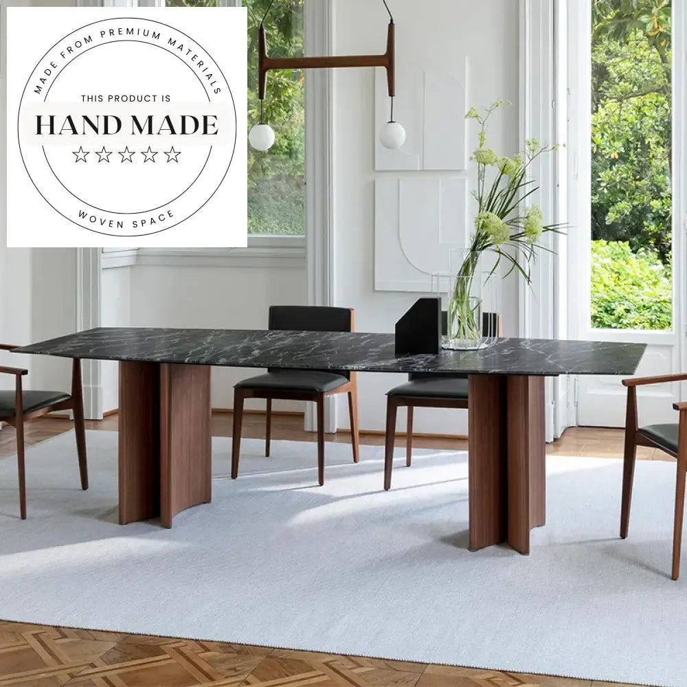 Modern Black Marble Top Walnut Base Nordic Design Dining Table