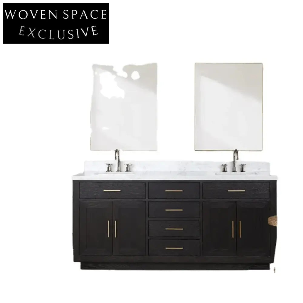 Modern Black Melamine 72-Inch Floor Mounted Rectangle Bathroom Vanity Combo