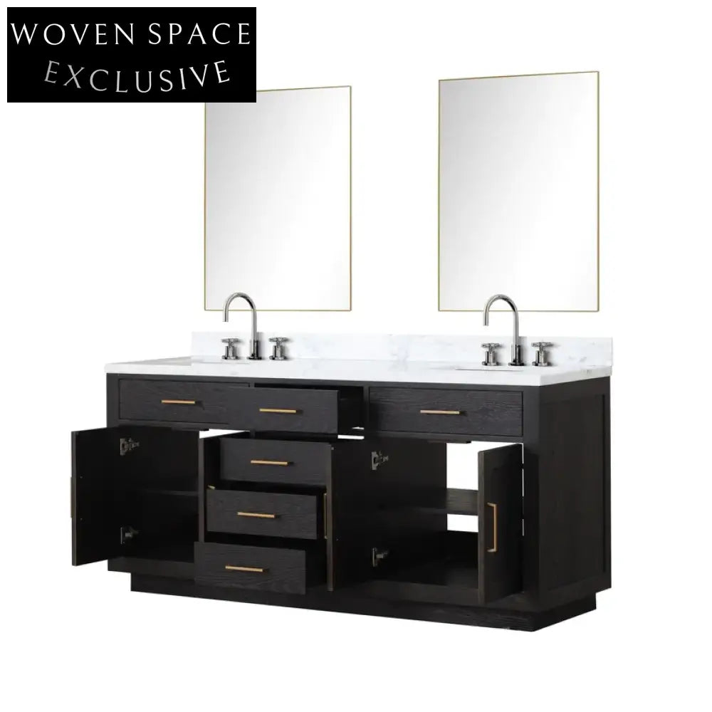 Modern Black Melamine 72-Inch Floor Mounted Rectangle Bathroom Vanity Combo