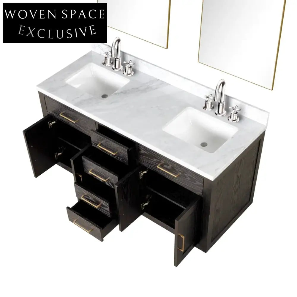 Modern Black Melamine 72-Inch Floor Mounted Rectangle Bathroom Vanity Combo