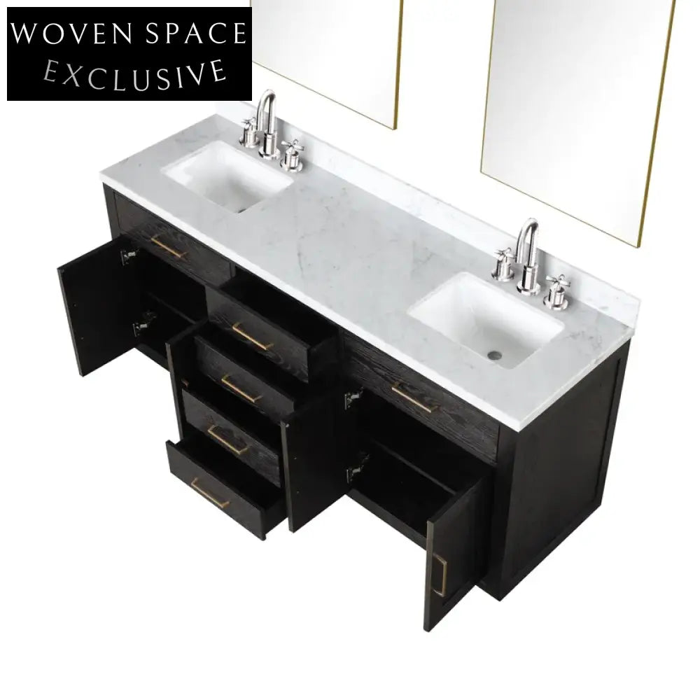 Modern Black Melamine 72-Inch Floor Mounted Rectangle Bathroom Vanity Combo