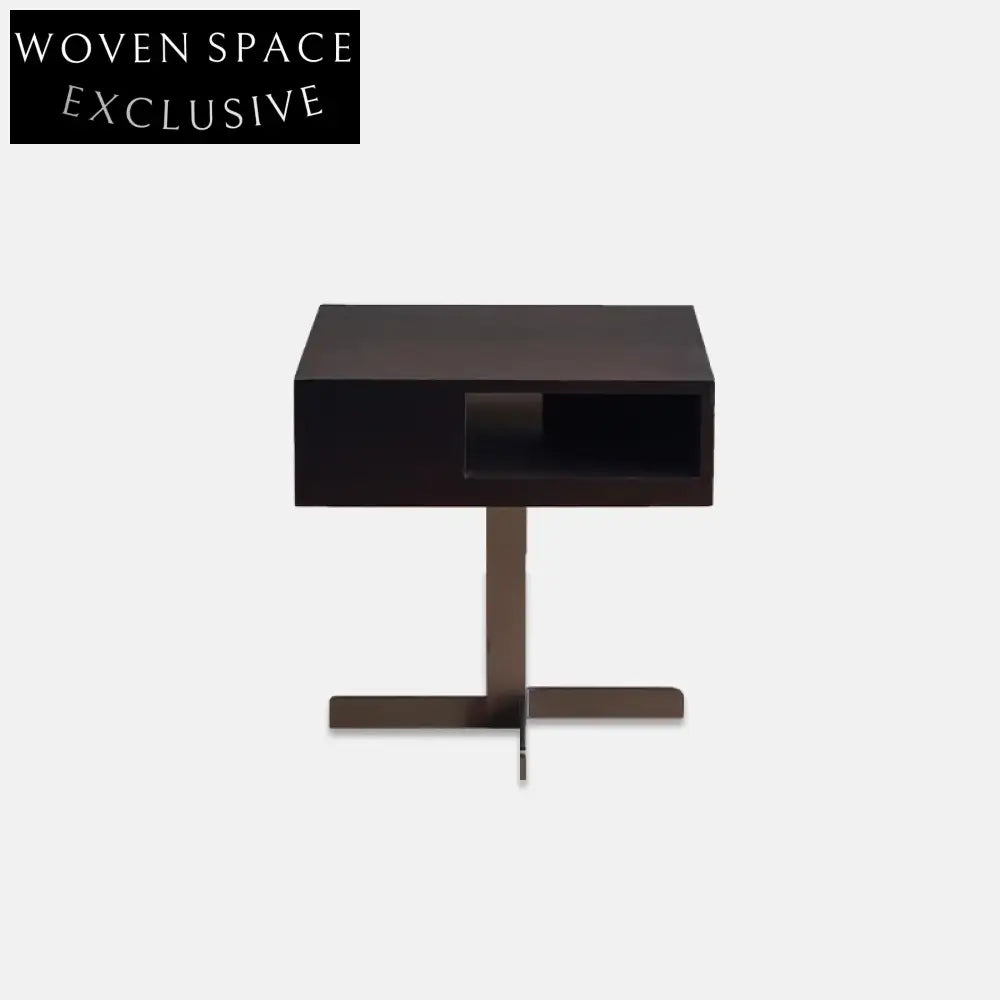 Modern Black Nightstand with Stainless Steel Base, 1 Drawer, Wood Veneer Side Table