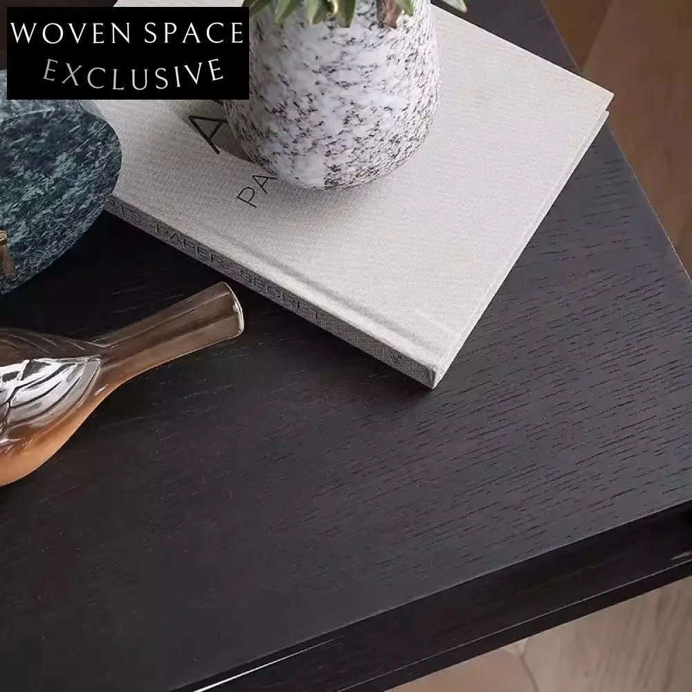 Modern Black Nightstand with Stainless Steel Base, 1 Drawer, Wood Veneer Side Table