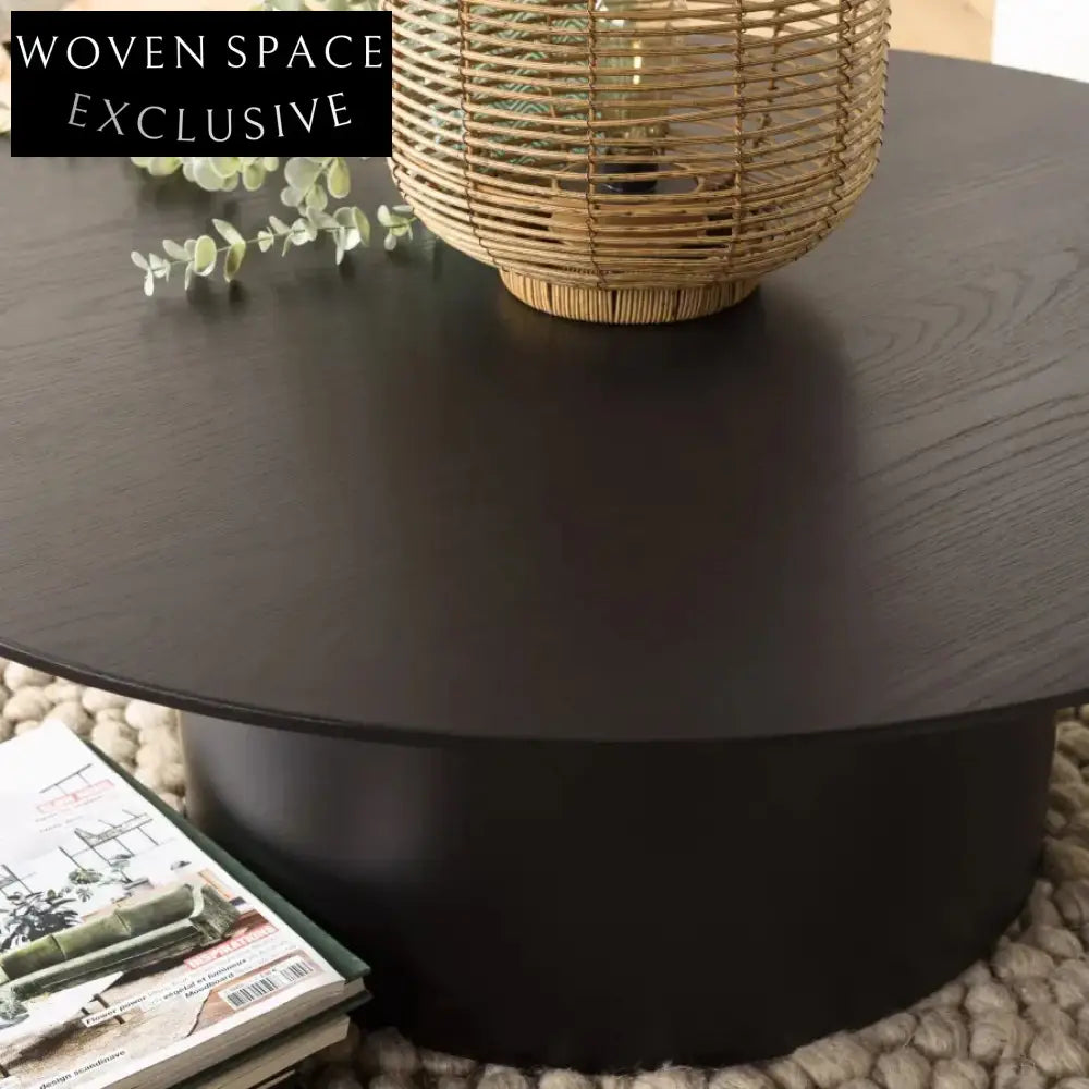 Modern Black Oak Wood Round Coffee Table for Stylish Living Rooms