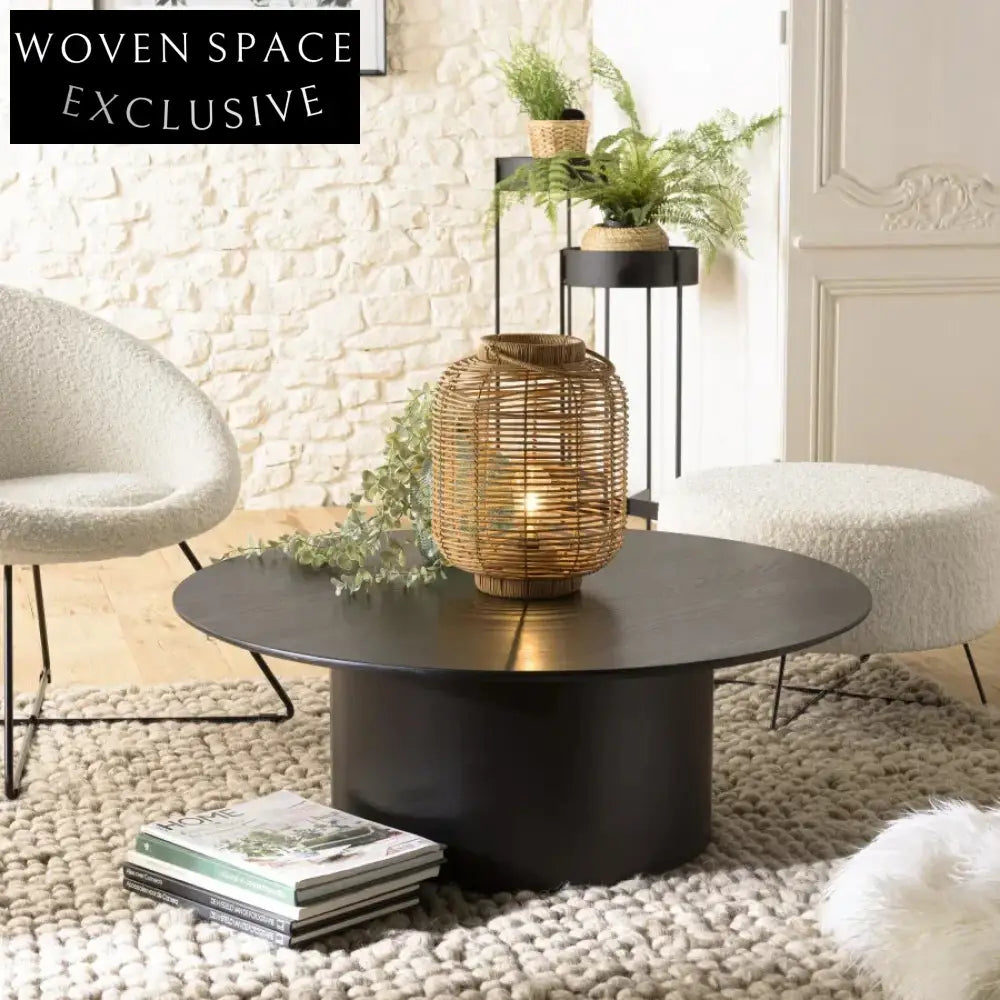 Modern Black Oak Wood Round Coffee Table for Stylish Living Rooms