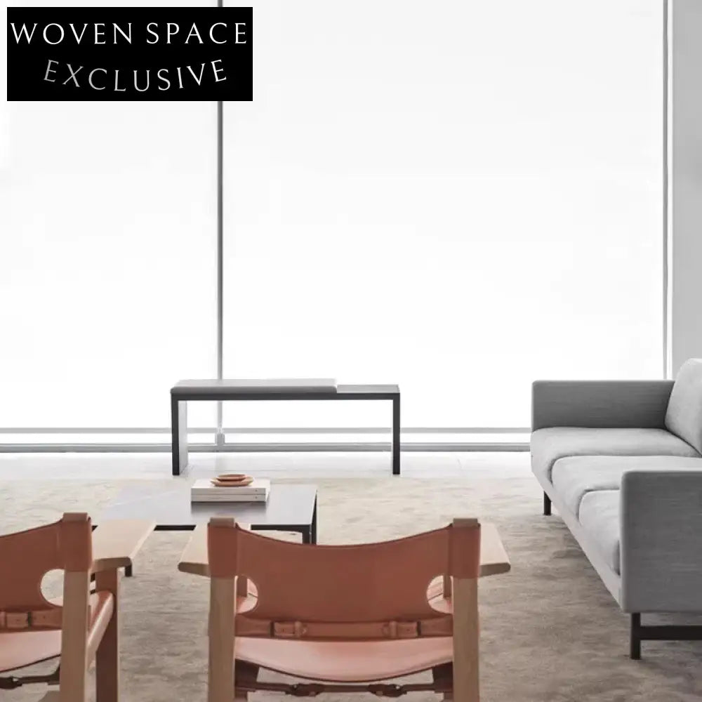 Modern Black Real Leather Wooden Ottoman Entryway Living Room Bench