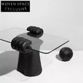 Modern Black Resin Glass Top Compact Side Table for Living Room Decor