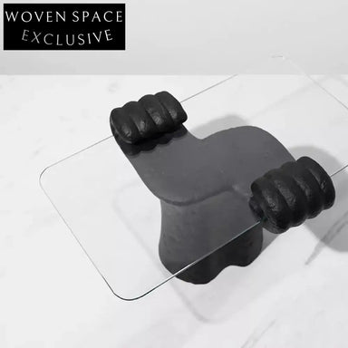 Modern Black Resin Glass Top Compact Side Table for Living Room Decor