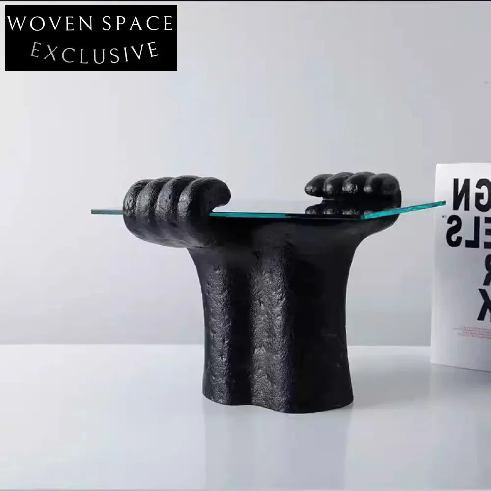 Modern Black Resin Glass Top Compact Side Table for Living Room Decor