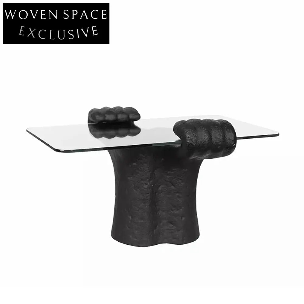 Modern Black Resin Glass Top Compact Side Table for Living Room Decor