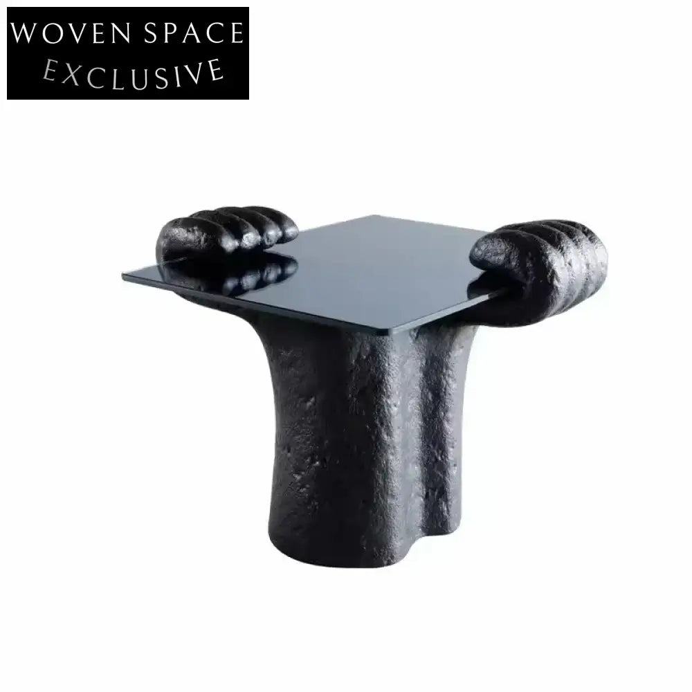 Modern Black Resin Glass Top Compact Side Table for Living Room Decor
