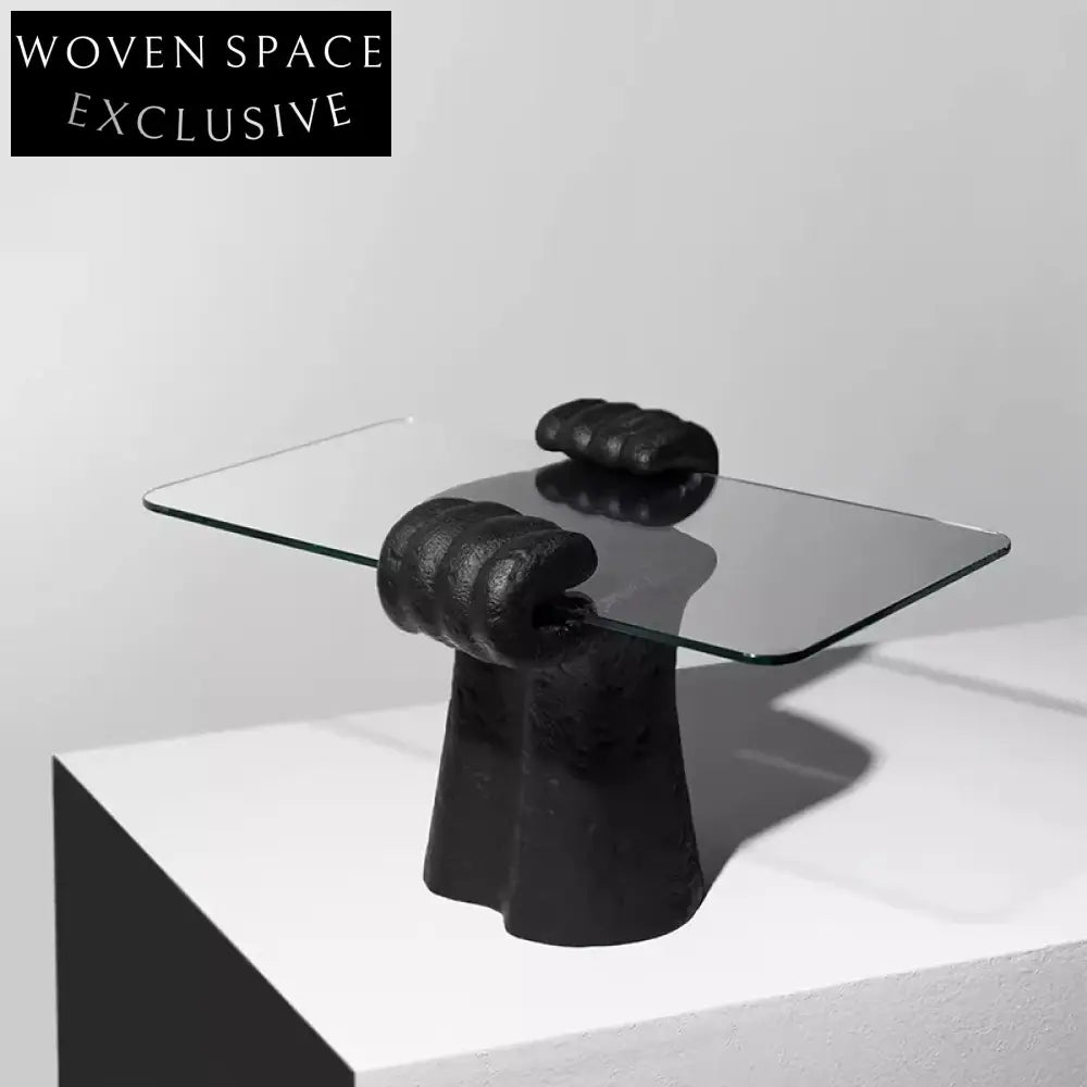 Modern Black Resin Glass Top Compact Side Table for Living Room Decor