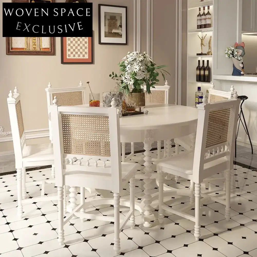 Modern Black Solid Oak Wood Rattan Natural Woven Dining Chair