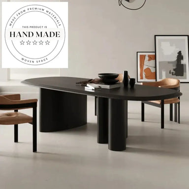 Modern Black Solid Wood Oval Extendable 10-12 Seater Dining Table