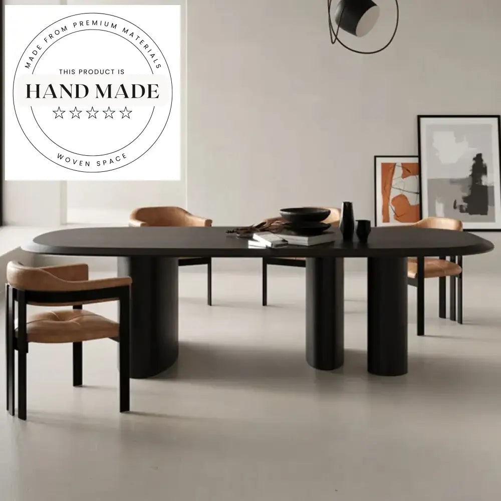 Modern Black Solid Wood Oval Extendable 10-12 Seater Dining Table