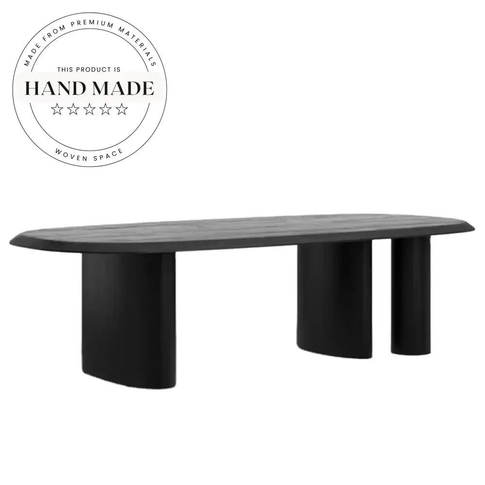 Modern Black Solid Wood Oval Extendable 10-12 Seater Dining Table