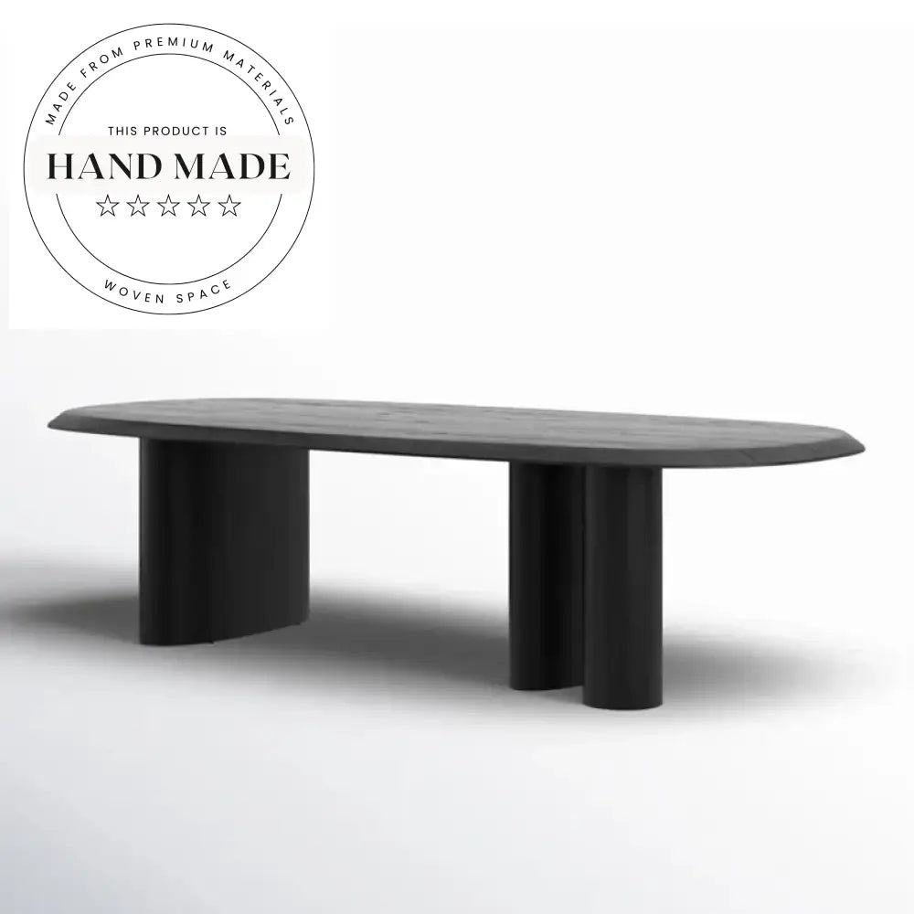 Modern Black Solid Wood Oval Extendable 10-12 Seater Dining Table