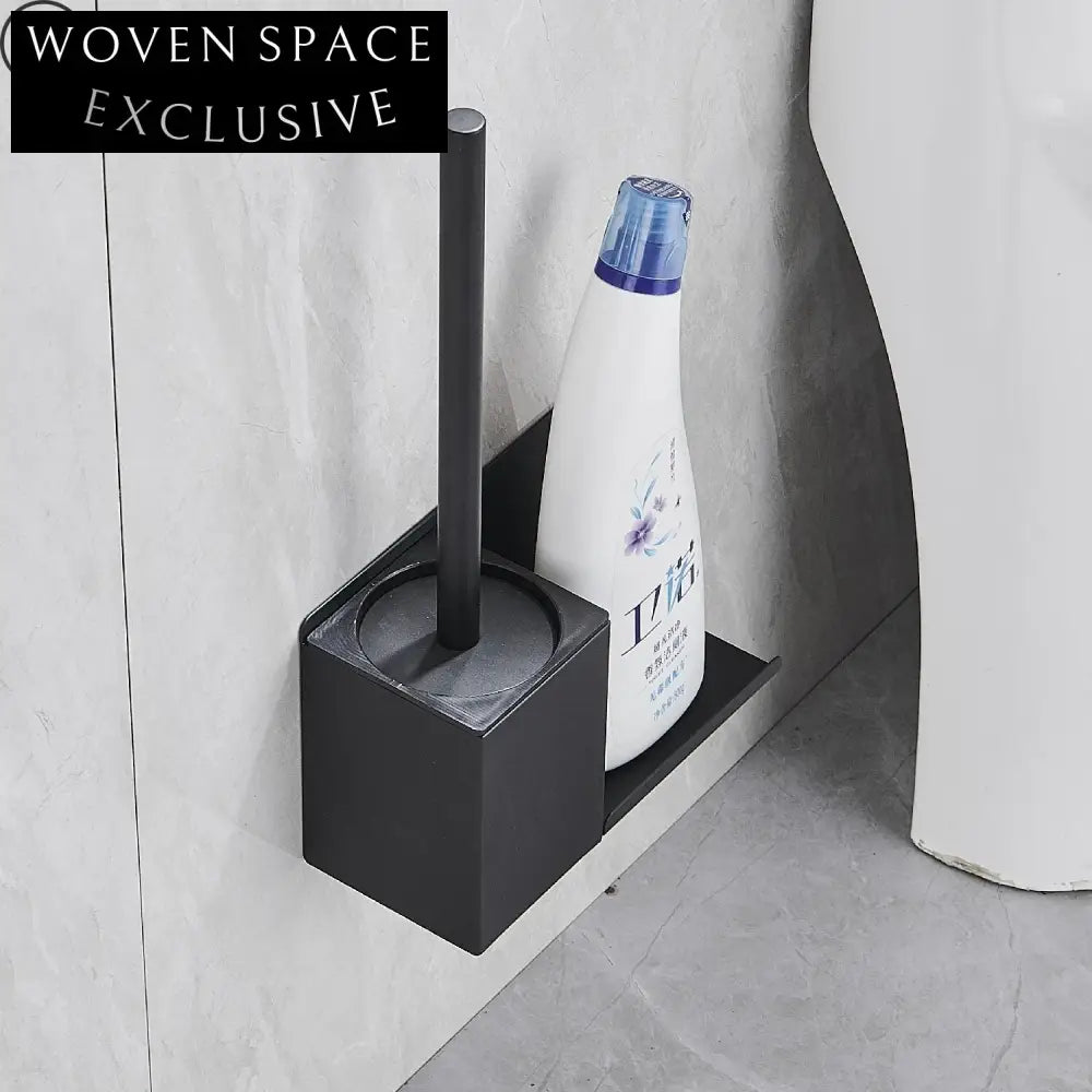 Modern Black Square Wall Mount Bathroom Toilet Brush Holder Set