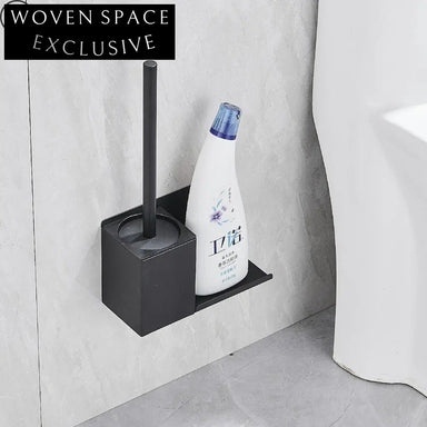 Modern Black Square Wall Mount Bathroom Toilet Brush Holder Set