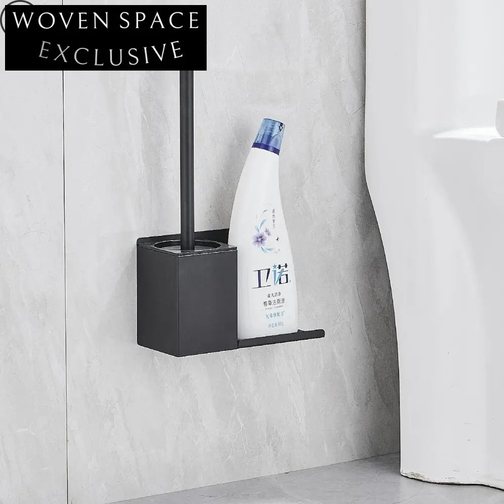 Modern Black Square Wall Mount Bathroom Toilet Brush Holder Set