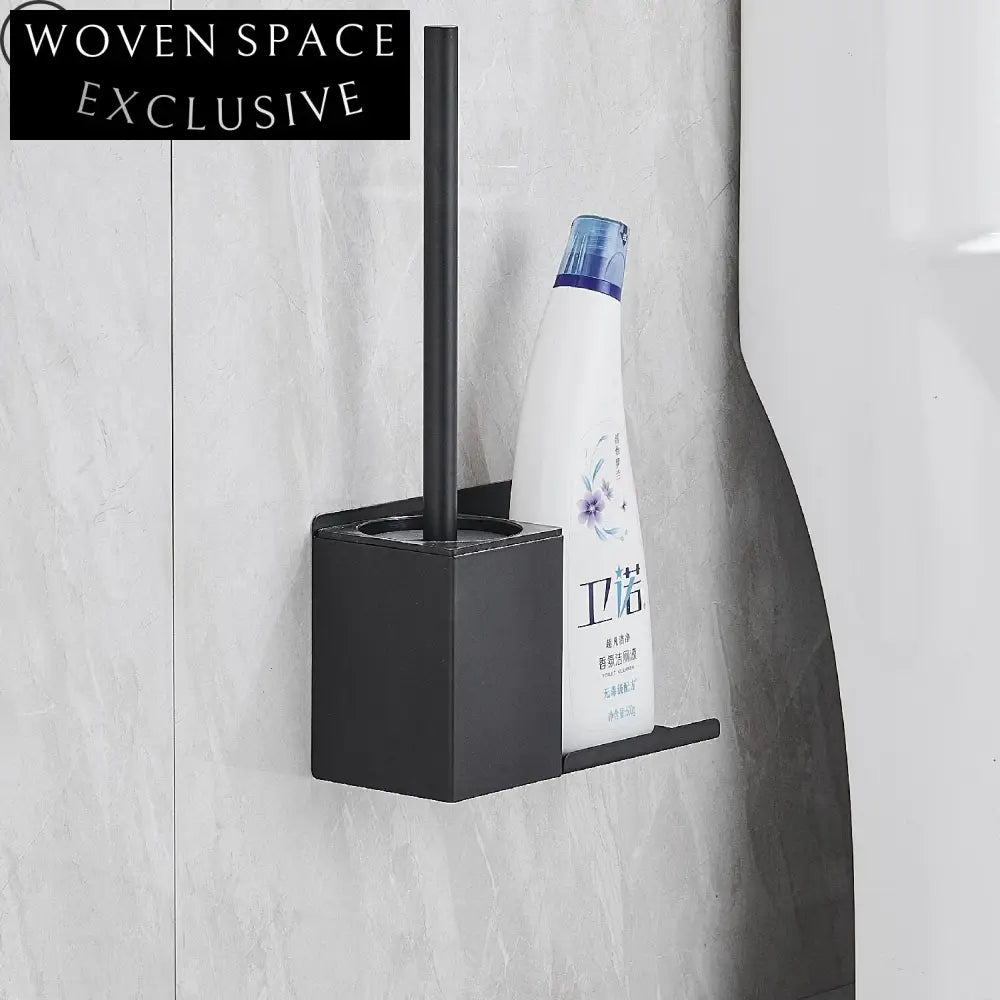 Modern Black Square Wall Mount Bathroom Toilet Brush Holder Set