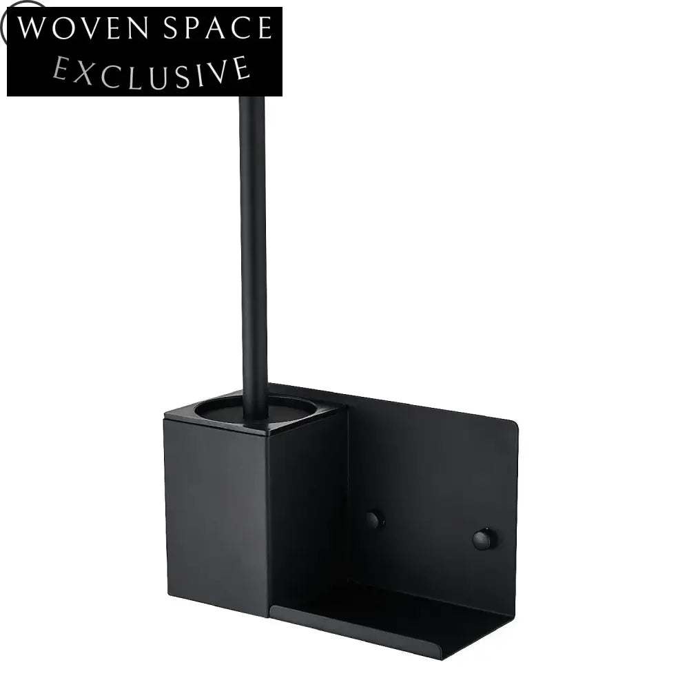 Modern Black Square Wall Mount Bathroom Toilet Brush Holder Set