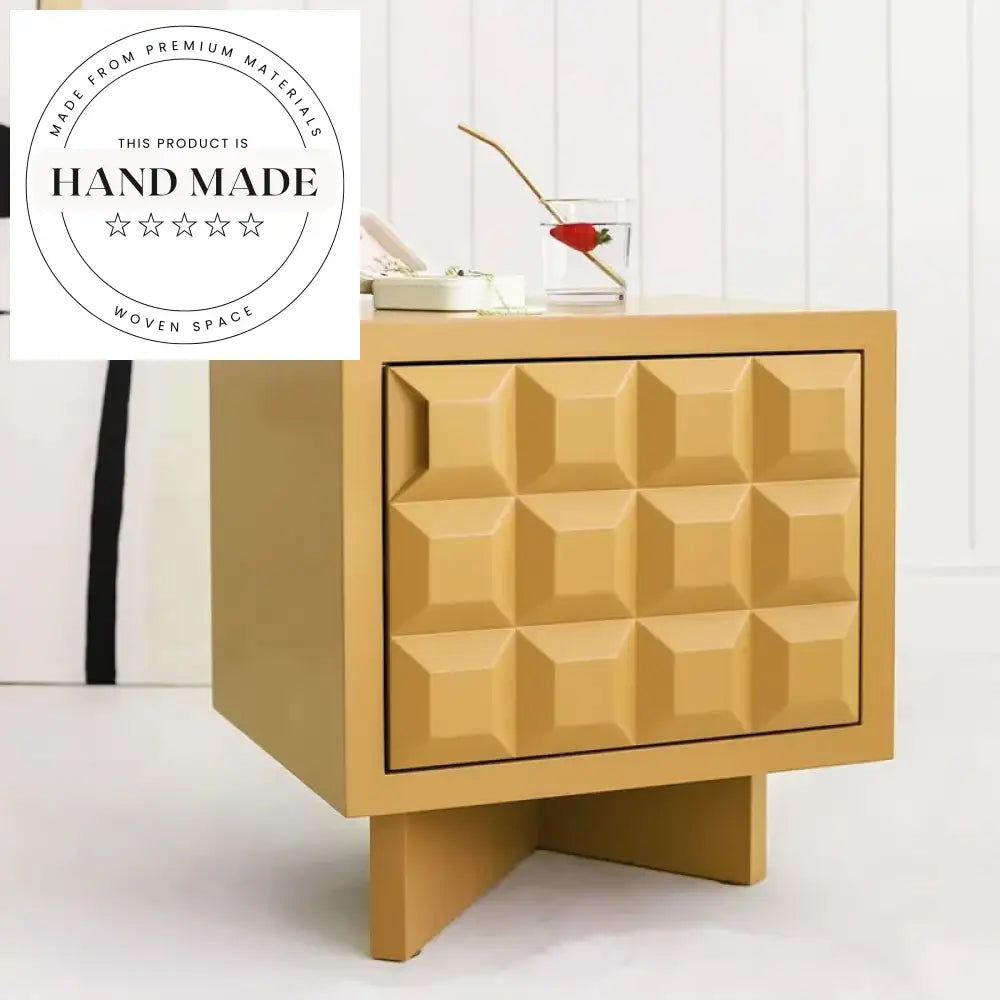 Modern Black Square Wooden Nightstand with Drawers Bedside Table