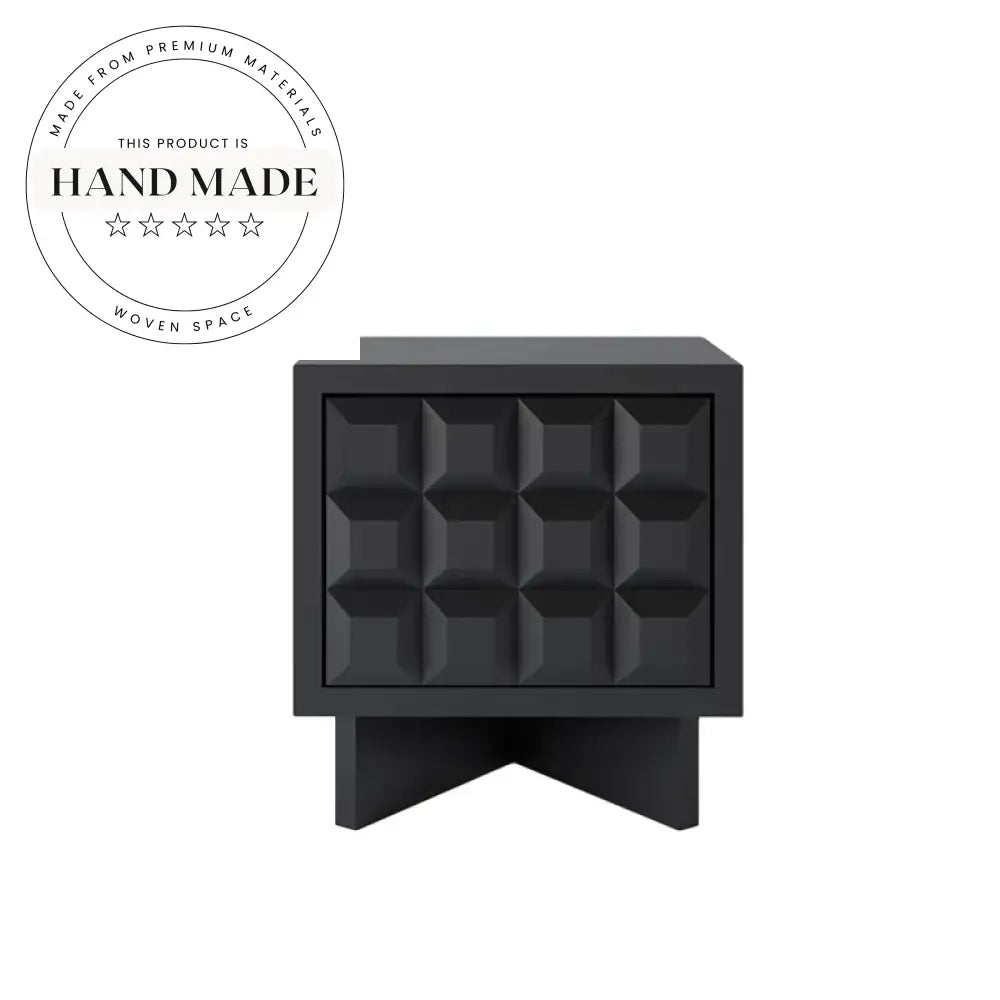 Modern Black Square Wooden Nightstand with Drawers Bedside Table
