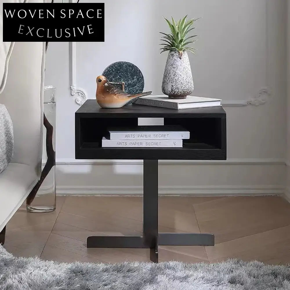 Modern Black Stainless Steel Base Design Bedroom Storage Nightstand