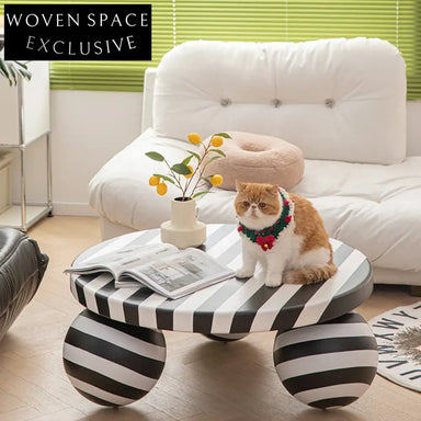 Modern Black & White Rotating Wooden Low Height Living Room Coffee Table