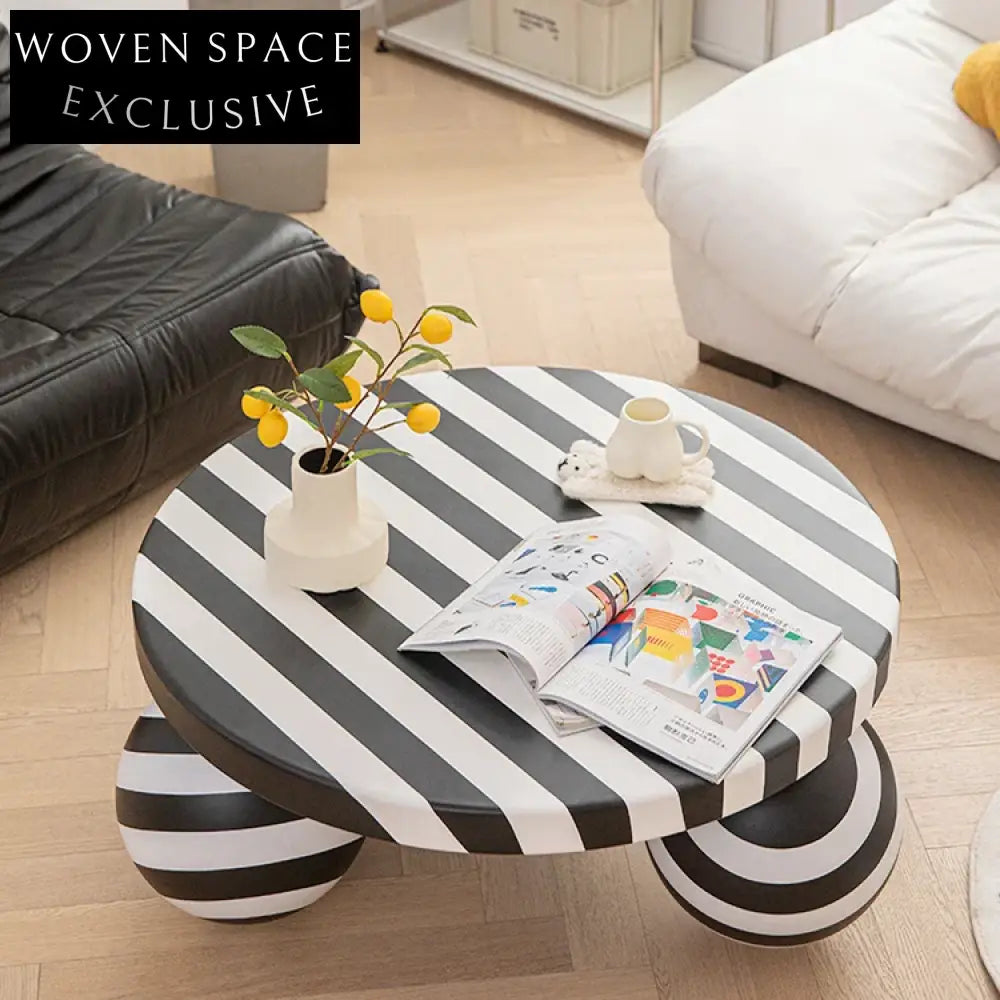 Modern Black & White Rotating Wooden Low Height Living Room Coffee Table