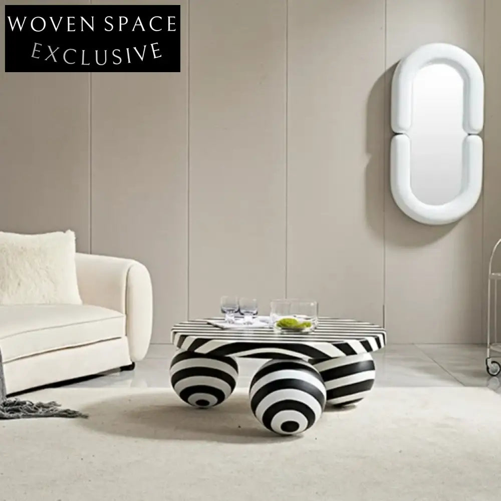 Modern Black & White Rotating Wooden Low Height Living Room Coffee Table