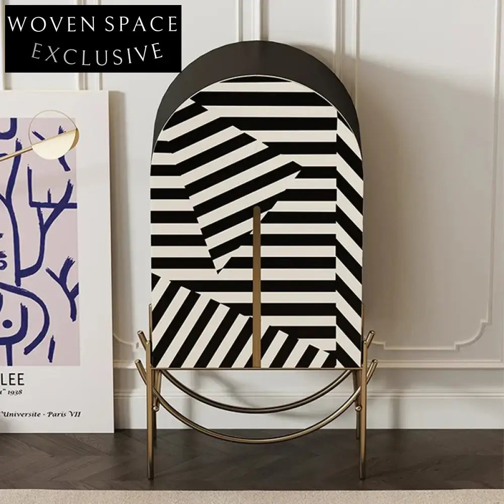 Modern Black & White Solid Wood Storage Cabinet with Metal Frame