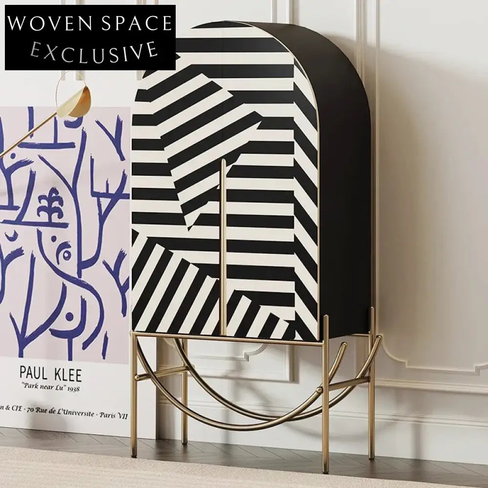 Modern Black & White Solid Wood Storage Cabinet with Metal Frame