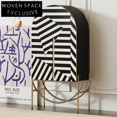 Modern Black & White Solid Wood Storage Cabinet with Metal Frame