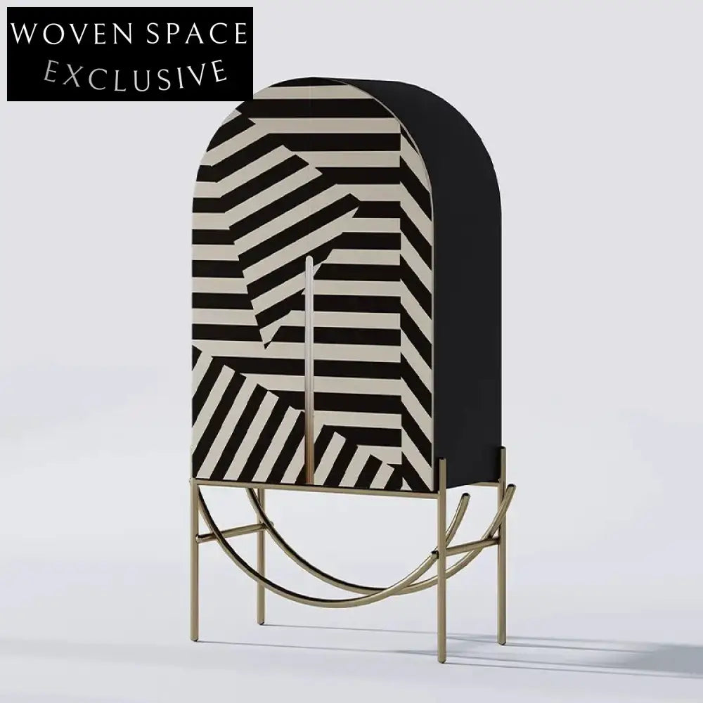 Modern Black & White Solid Wood Storage Cabinet with Metal Frame