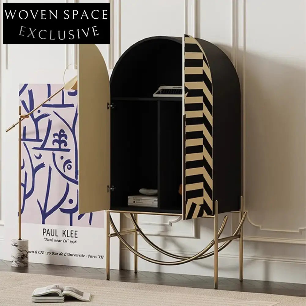 Modern Black & White Solid Wood Storage Cabinet with Metal Frame