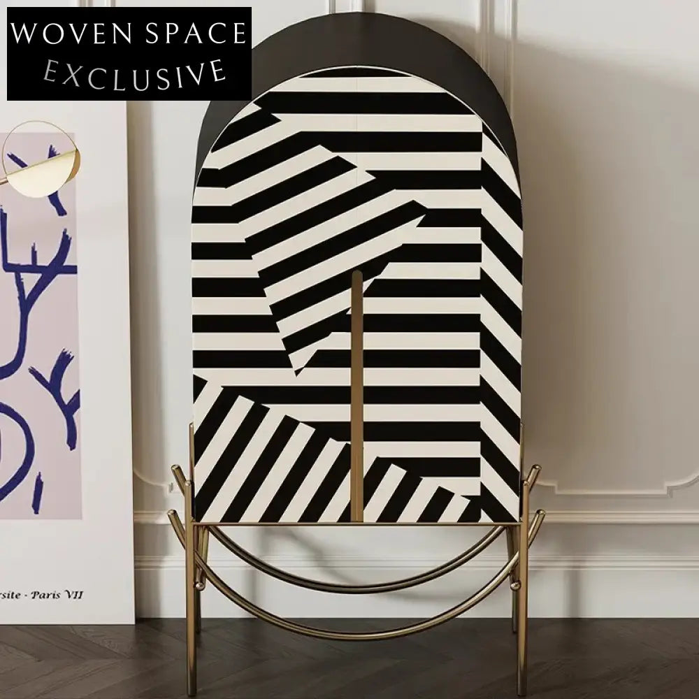 Modern Black & White Solid Wood Storage Cabinet with Metal Frame