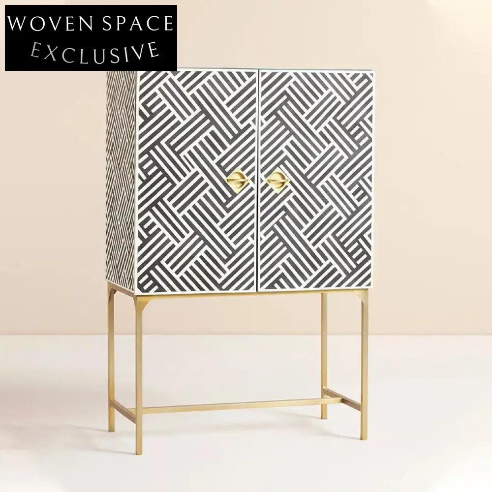 Modern Black White Wooden TV Unit with Stainless Steel Legs and 4 Doors