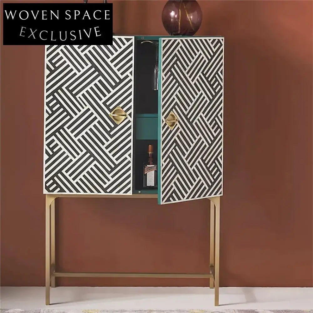 Modern Black White Wooden TV Unit with Stainless Steel Legs and 4 Doors