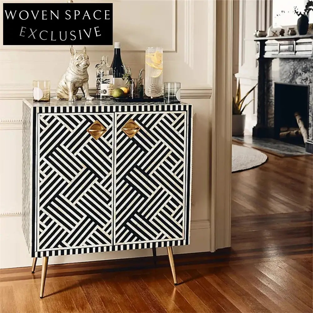 Modern Black White Wooden TV Unit with Stainless Steel Legs and 4 Doors