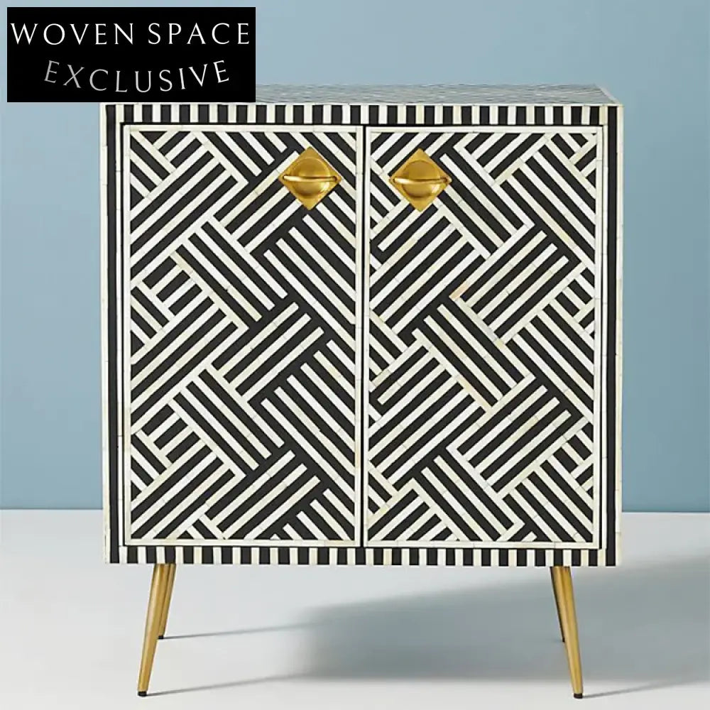 Modern Black White Wooden TV Unit with Stainless Steel Legs and 4 Doors