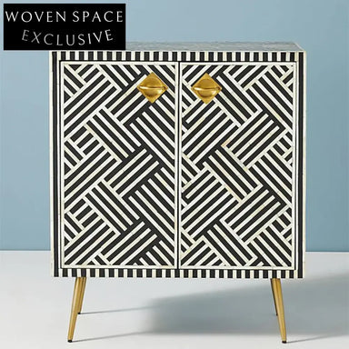 Modern Black White Wooden TV Unit with Stainless Steel Legs and 4 Doors