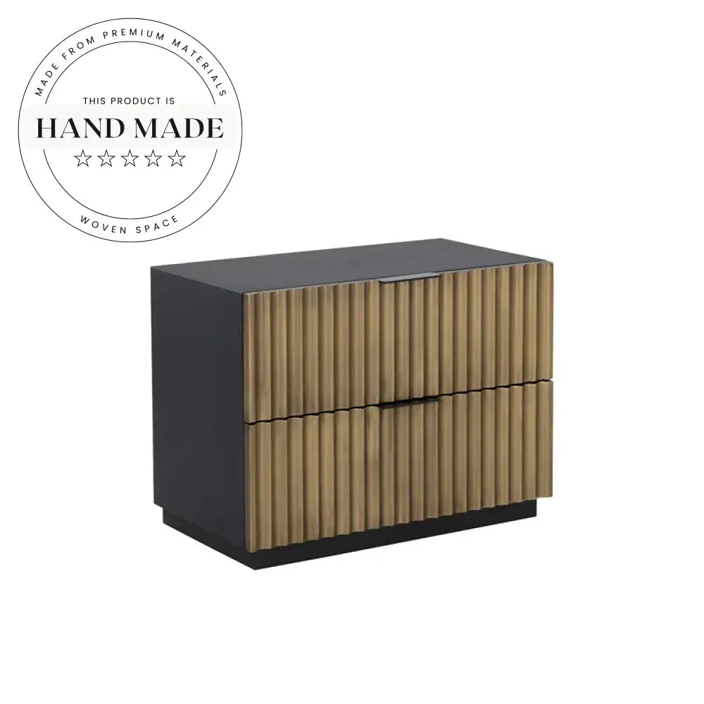 Modern Black Wood Nightstand with Antique Brass Bedside Table