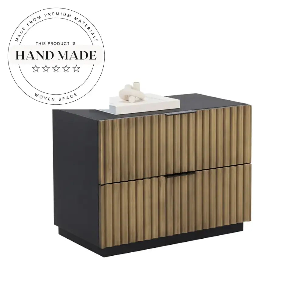 Modern Black Wood Nightstand with Antique Brass Bedside Table