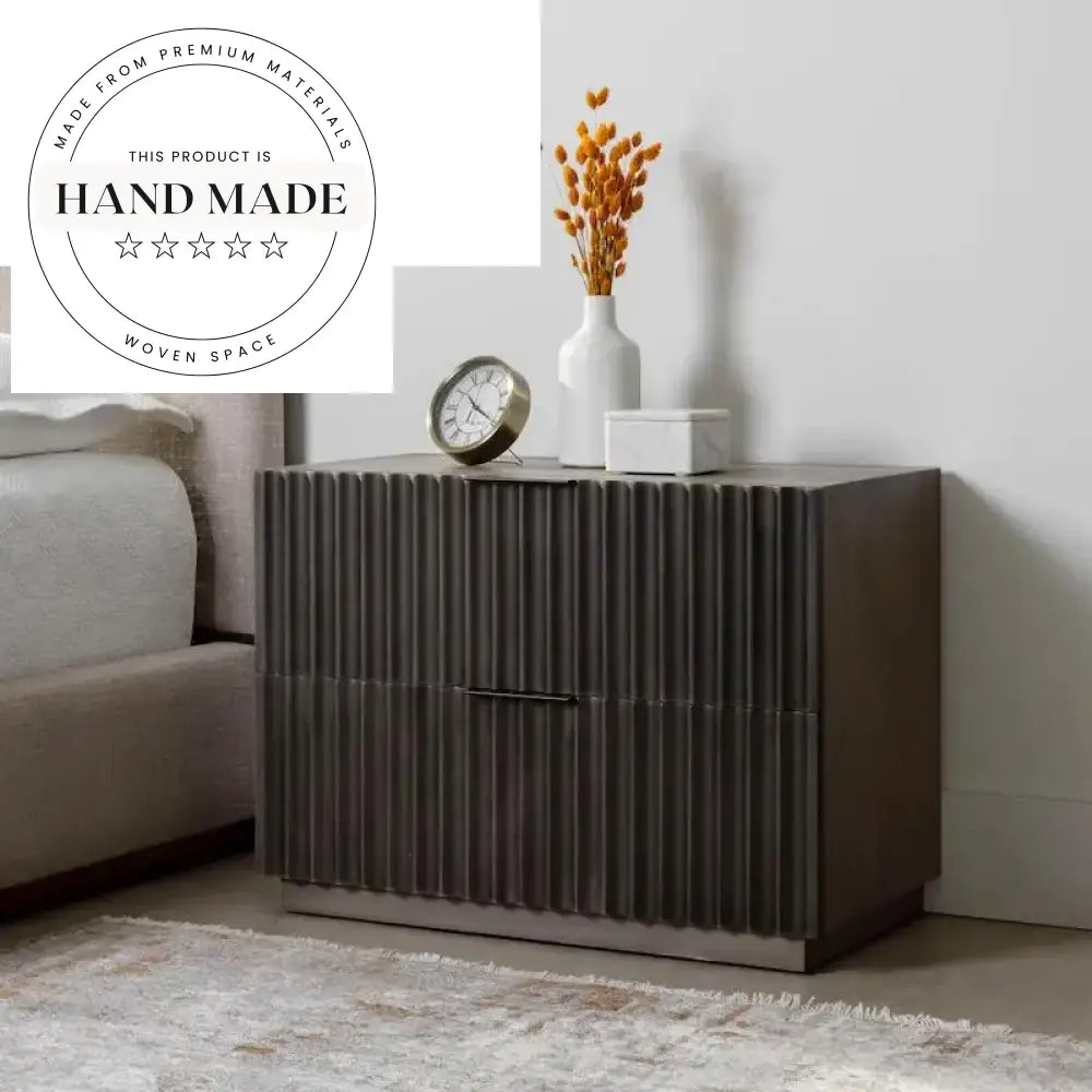 Modern Black Wood Nightstand with Antique Brass Bedside Table