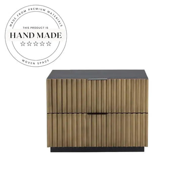 Modern Black Wood Nightstand with Antique Brass Bedside Table